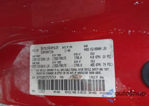 2007 Dodge Ram 2500 Slt/Trx4 Off Road/Sport/Power Wagon from USA, damaged, VIN 3D7KS28C27G757314